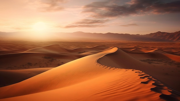 Sfondo di dune di sabbia rotolanti con cielo sfumato arancione