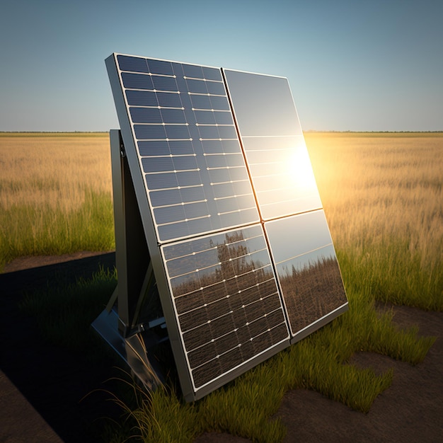 sfondo di energia rinnovabile con energia fotovoltaica grandi pannelli solari nel campo dei girasoli