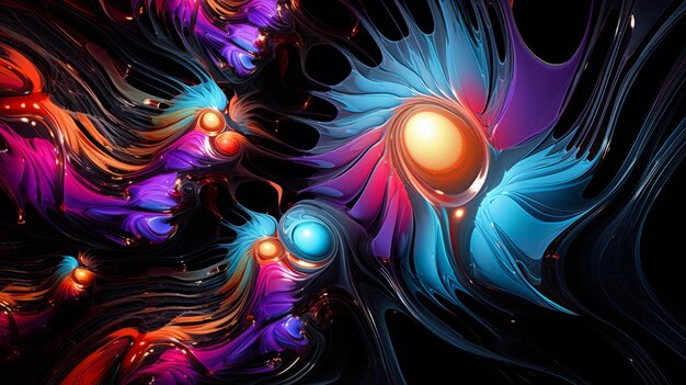 Sfondo di ferrofluidi a forma libera bellissimo caos vorticoso frequenza al neon