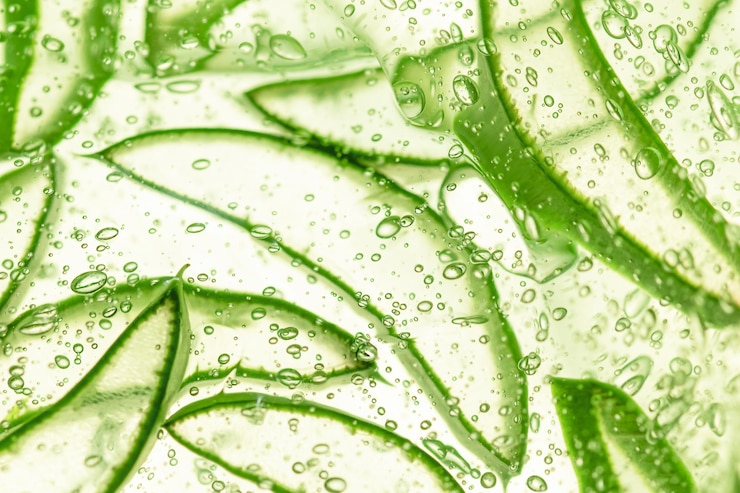Sfondo di fette di aloe in gel cosmetico