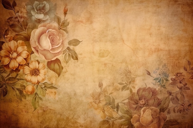 Sfondo di fiori d'epoca Vecchia trama della carta grunge Ai generato