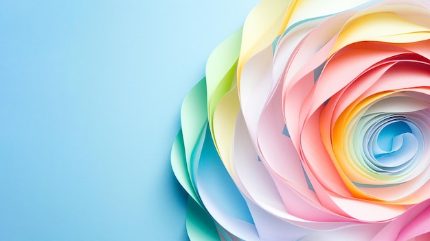 Sfondo di fiori di carta colorati astratti Quilling di carta in colori pastello con spazio libero per il testo Fiori di carta origami fatti a mano Immagine generata dall'intelligenza artificiale