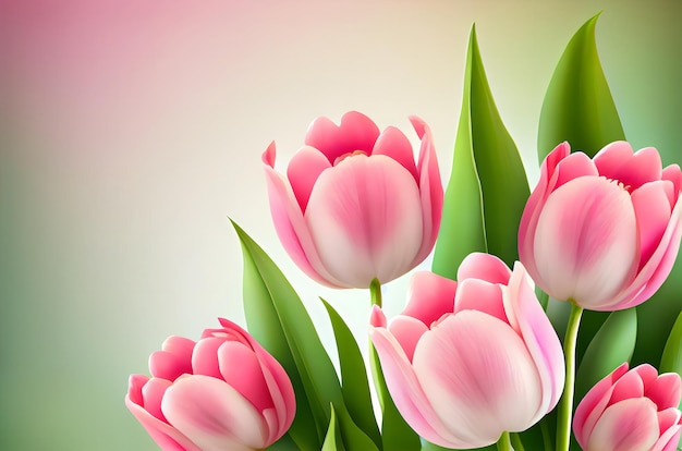 Sfondo di fiori di tulipani rosa 8 marzo Giornata mondiale della donna Festa della mamma di primavera Biglietto di auguri Bouquet di tulipani rosa