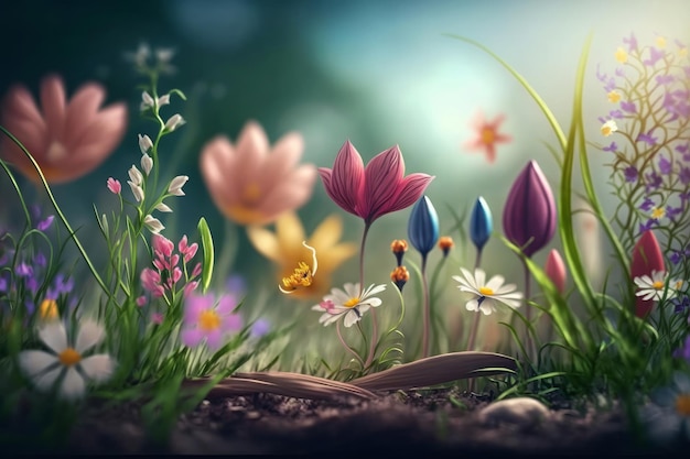 Sfondo di fiori naturali con spazio di copia Illustrazione AI Generative