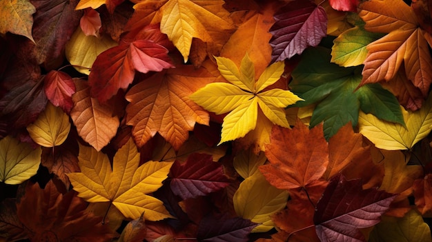 Sfondo di foglie autunnali con colori arancioni e marroni IA generativa