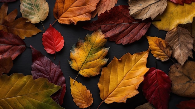 Sfondo di foglie autunnali con colori arancioni e marroni IA generativa