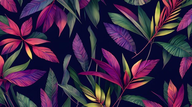 Sfondo di foglie di foglie Fiori botanici con spazio di copia Un tropico sognante e mistico lascia immagini su uno sfondo lussureggiante generato dall'IA