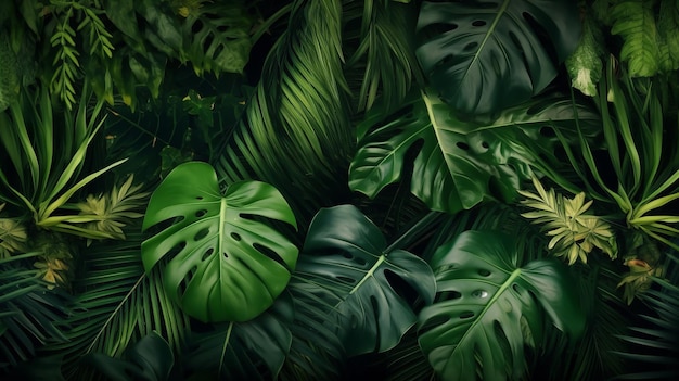 Sfondo di foglie tropicali Illustrazione AI GenerativexA