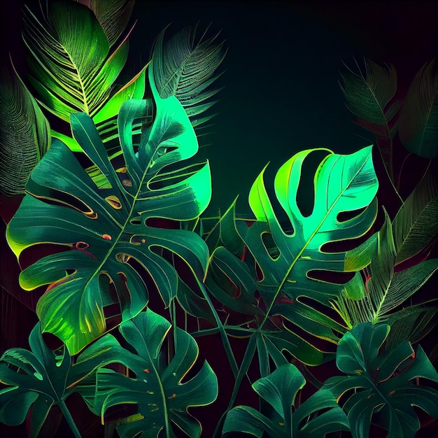 Sfondo di foglie tropicali verdi Vista delle piante di palma IA generatrice