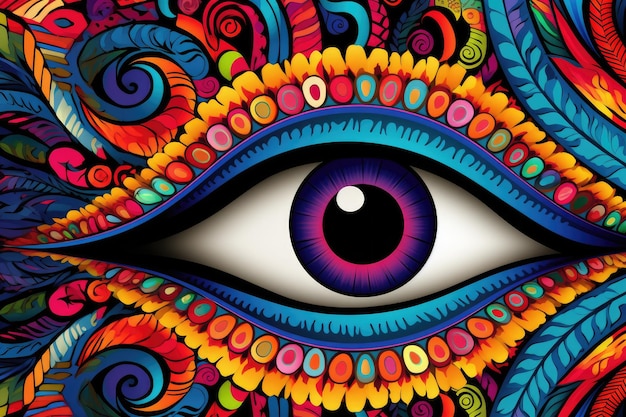 Sfondo di forme e motivi colorati intorno all'occhio
