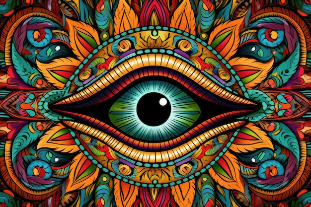 Sfondo di forme e motivi colorati intorno all'occhio