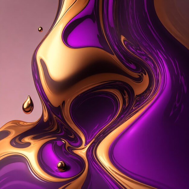 Sfondo di forme liquide e fluide con colori dorati e viola