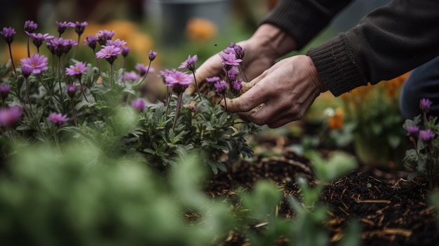 Sfondo di giardinaggio floreale Illustrazione AI Generativo