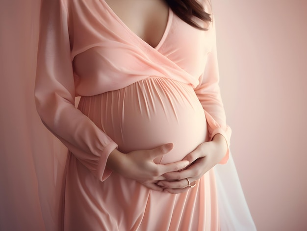 Sfondo di gravidanza Primo piano di bella giovane donna incinta con ventre di gravidanza in morbida eleganza