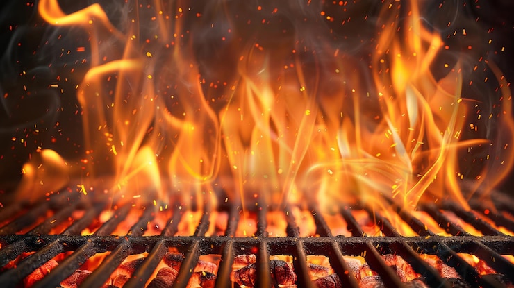 Foto sfondo di griglia a barbecue vuota in fiamme ai generativa