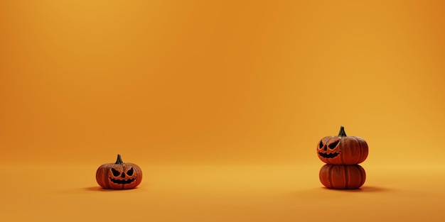 Sfondo di halloween 3d con piccola zucca su sfondo arancione per il concetto di halloween di presentazione del prodotto o del marchio sul rendering 3d