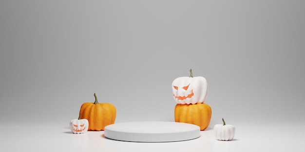 Sfondo di halloween 3d con podio bianco vuoto per la vetrina del prodotto