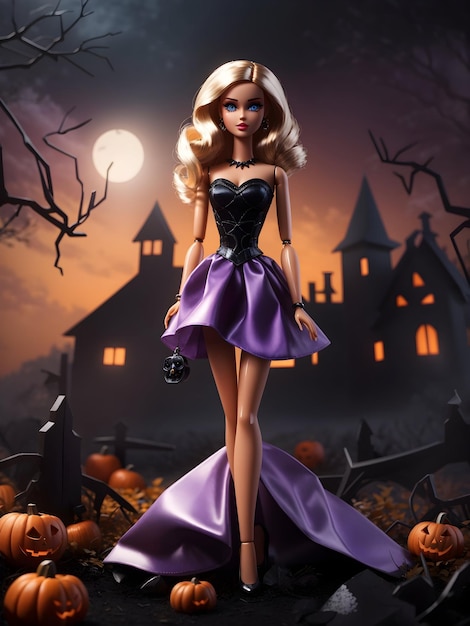 Sfondo di Halloween Barbie in design piatto