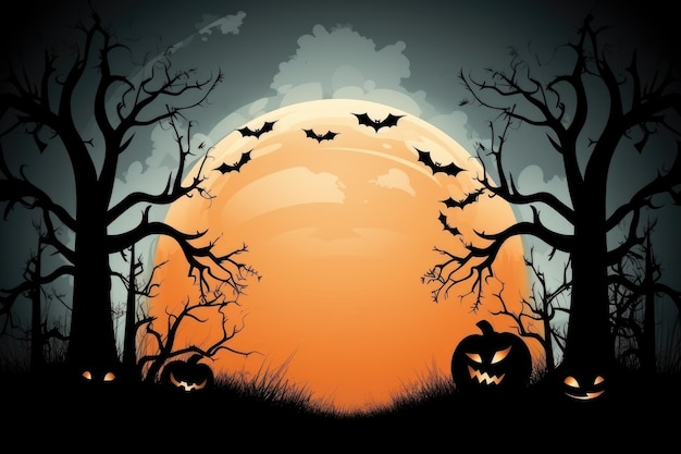 Sfondo di Halloween con alberi e pipistrelli