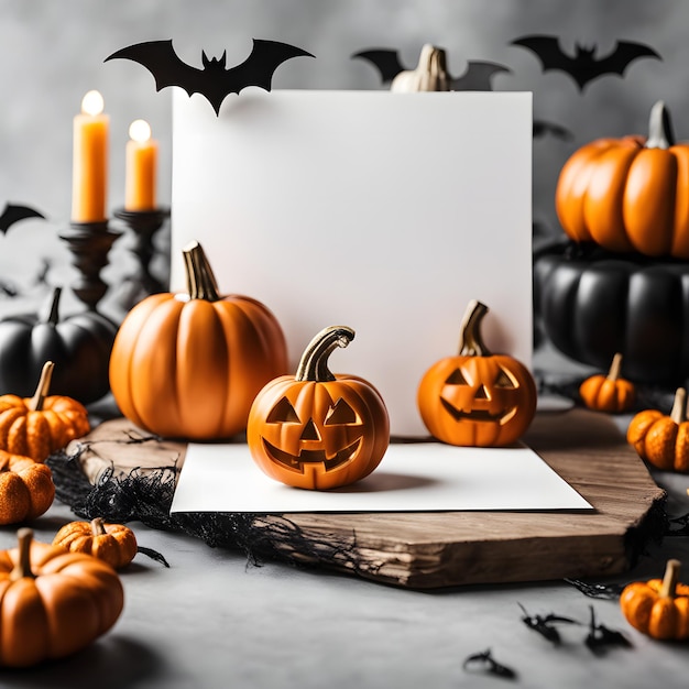 Sfondo di Halloween con pipistrelli di zucche e foglio di carta bianco