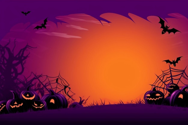 sfondo di Halloween con spaventose zucche candele nel cimitero di notte con uno sfondo di castello