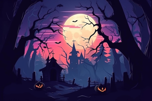 Sfondo di Halloween con un cimitero spettrale e un cimitero spettrale