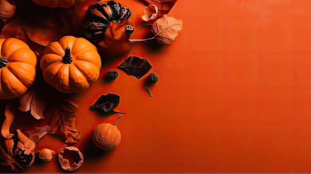Sfondo di Halloween con un mazzo di zucche arancioni su sfondo spettrale