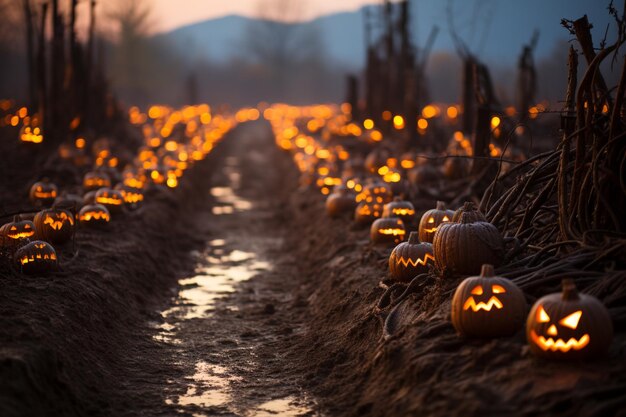 Sfondo di Halloween con zucche e carattere horror