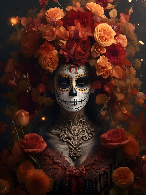 Sfondo di Halloween dia de los muertos giorno dei morti teschio arte carta da parati design zucca