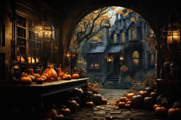 sfondo di Halloween scena inquietante zucche inquietanti sfondo spaventoso