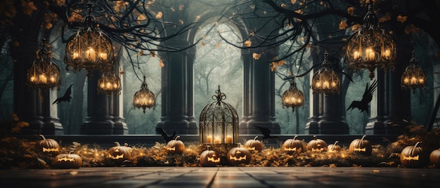sfondo di Halloween scena inquietante zucche inquietanti sfondo spaventoso
