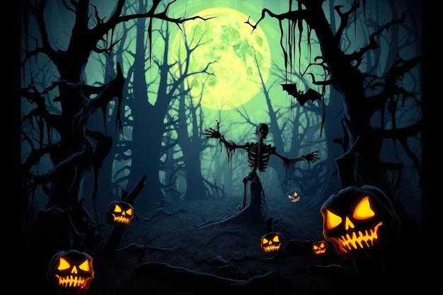Sfondo di Halloween vecchie lapidi del cimitero spooky alberi sfrondati luna piena nella notte di Halloween
