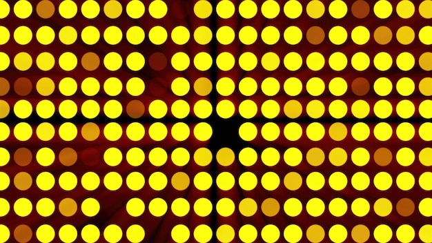 Sfondo di luci di inondazione luminose generate al computer con particelle rotonde e bagliore dorato rendering 3d dello sfondo della discoteca