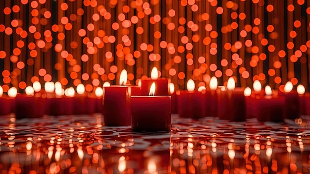 sfondo di luci di Natale con candele rosse