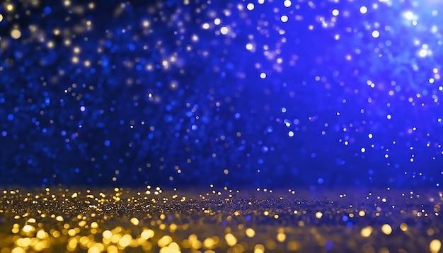 sfondo di luci glitter astratte oro blu e nero de focalizzato