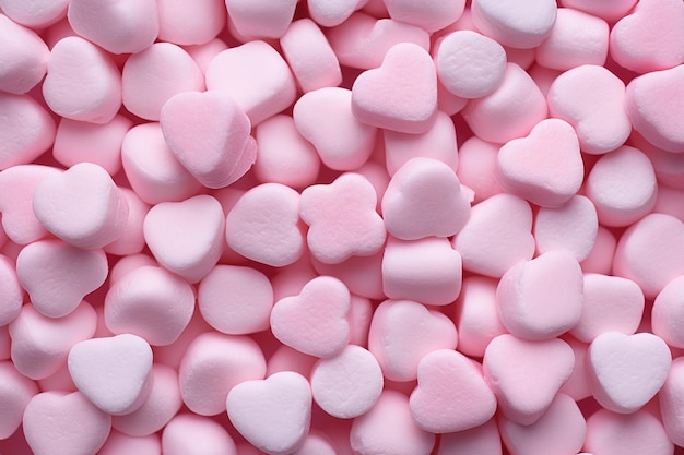 sfondo di marshmallows rosa vista superiore piatta fondo di cibo dolce marshmallow rosa per il giorno di San Valentino come sfondo e texture AI generato