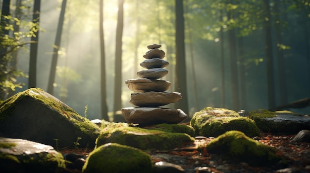 Sfondo di meditazione e concentrazione di pietre zen impilate con copyspace