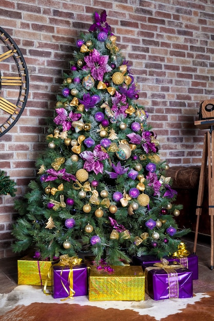 Sfondo di natale. Albero di Natale decorato da vicino