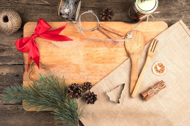 Sfondo di Natale con accessori da cucina.