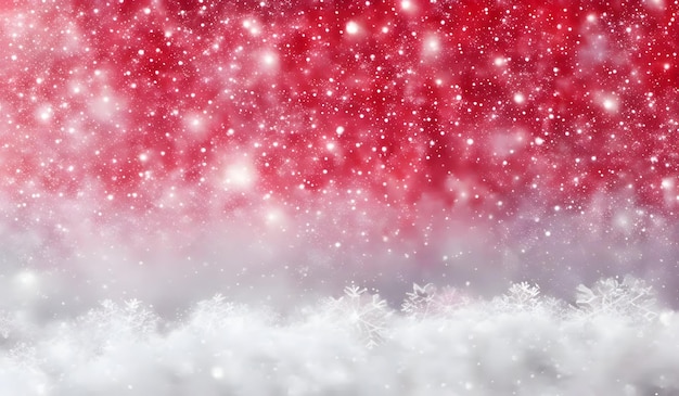 Sfondo di Natale con fiocchi di neve e stelle su sfondo rosso