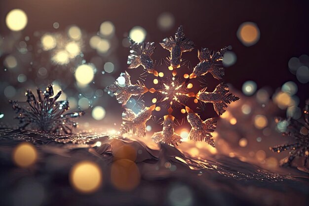 Sfondo di Natale con luci bokeh e un motivo a fiocco di neve