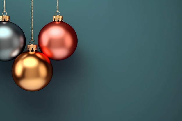 Sfondo di Natale con ornamenti di palle di Natale appesi con spazio di copia Decorazioni natalizie