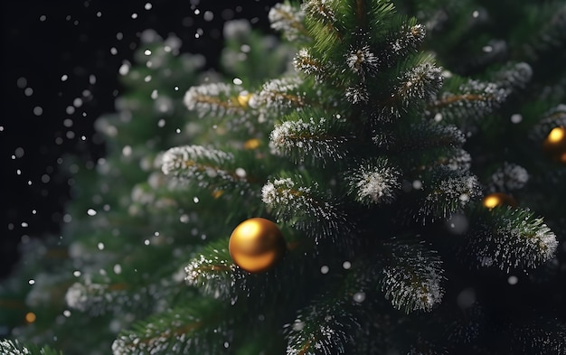 Sfondo di Natale e Capodanno Bellissimo modello di vacanza grandangolare con palla d'oro di Natale su abete