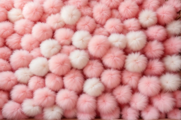 Sfondo di palline di pelo soffice rosa Sfondo soffice Sfondo di pelliccia soffice Sfondo di texture di pelliccia AI generativo