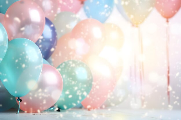sfondo di palloncini d'aria multicolori in delicate sfumature pastello saluti di festa congratulazioni