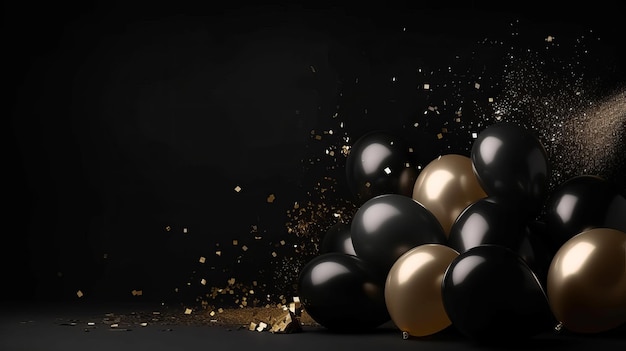 Sfondo di palloncini di lusso nero Illustrazione AI GenerativexA