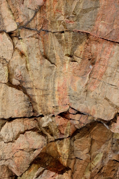 Sfondo di pietra o roccia marrone Dettaglio della natura delle rocce Parete di pietra marrone ruvida del primo piano