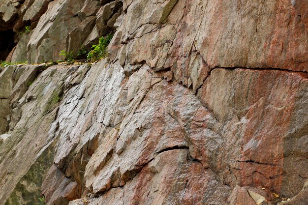 Sfondo di pietra o roccia marrone Dettaglio della natura delle rocce Parete di pietra marrone ruvida del primo piano