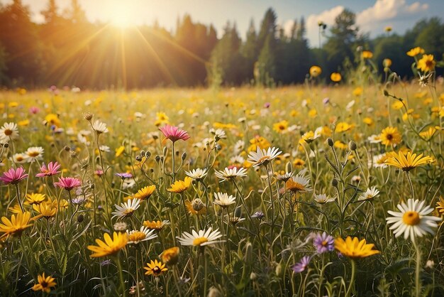 sfondo di prato di fiori soleggiati