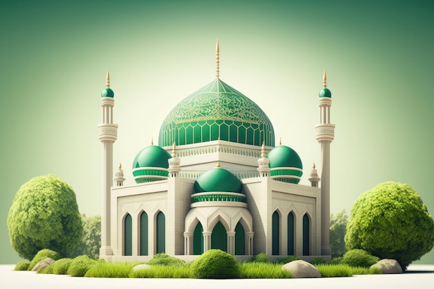 Sfondo di Ramadan Kareem con rendering 3d della moschea
